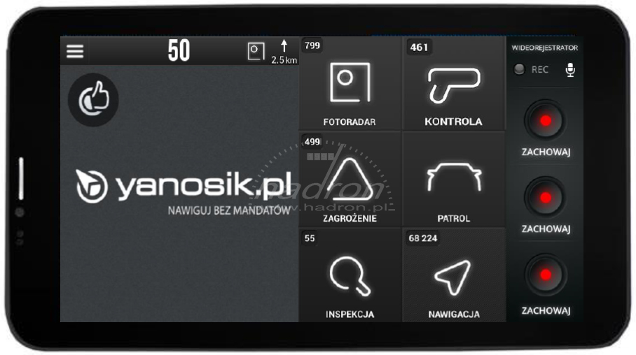 Yanosik DVR - ostrzeżenia