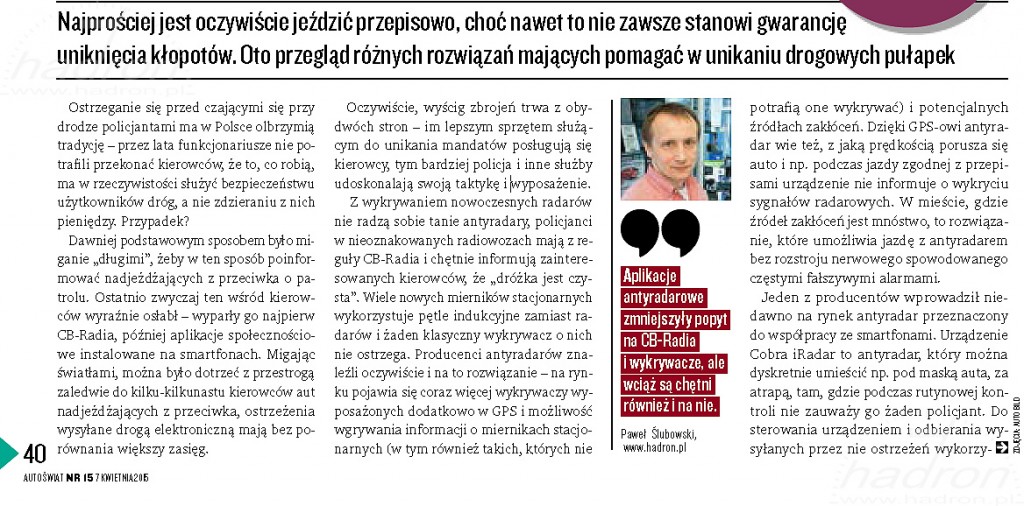 Jak uniknąć mandatu? Hadron doradza w AutoŚwiecie 17/2015
