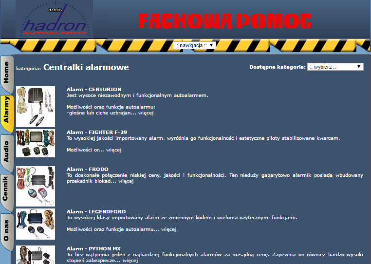 widok starej strony firmy hadron