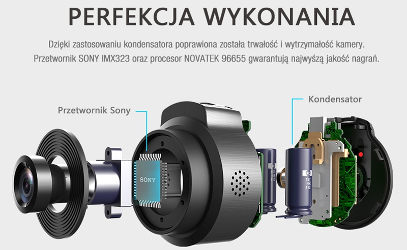 Przetwornik SONY stoi na straży jakości a kondensator na straży trwałości VIOFO WR1 przetwornik Sony procesor Novatek