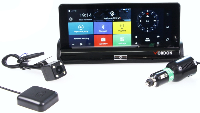 wideorejestrator Vordon mCar kamera cofania antena GPS stacja multimedialna Vordon mCar zestaw kamera zapalniczka kamera cofania antena GPS