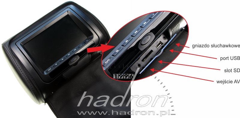 monitor 7" z DVD wbudowane w czarny zagłówek DVD z monitorem 7" Driveen w czarnym, samochodowym zagłówku
