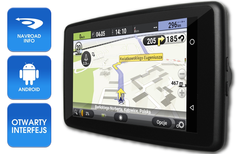 Nawigacja NavRoad UNI oparta jest na Androidzie i posiada otwarty interfejs Nawigacja NavRoad Android otwarty interfejs
