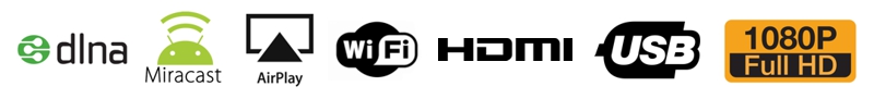 loga DLNA Miracast AirPlay WiFi HDMI FullHD USB