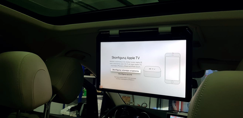 monitor samochodowy podsufitowy podwieszany telewizja apple tv