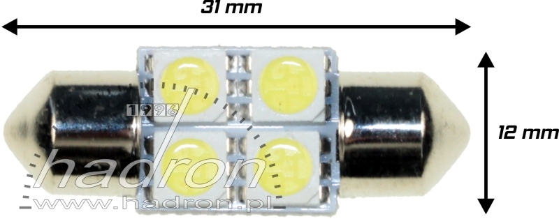 Żarówka festoon z 4 diodami LED długości 31mm