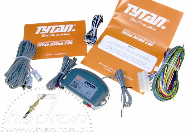 elementy zestawu Autoalarmu Tytan DS 400 CAN R z odbiornikiem radiowym